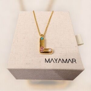16" 24k Gold Plated Necklace with Embellished "L" Initial Pendant